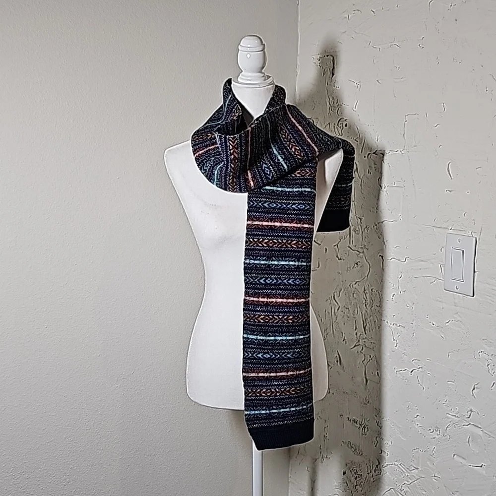 Fair Isle Scarf Muffler Neckwear Pattern Stripe Colorful Multicolor Knit Blue OS